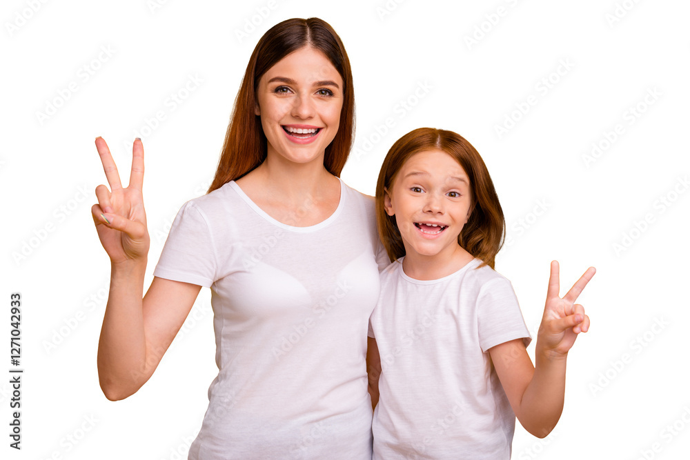 Portrait of two nice attractive lovely funky funny cheerful cheery optimistic glad positive person showing v-sign having fun isolated over bright vivid shine yellow background Portrait of two nice attractive lovely funky funny cheerful cheery optimistic glad positive person showing v-sign having fun isolated over bright vivid shine yellow background