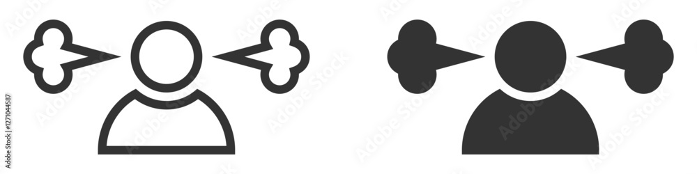 Angry person with steam from ears outline and solid icon. Angry person with steam from ears outline and solid icon.