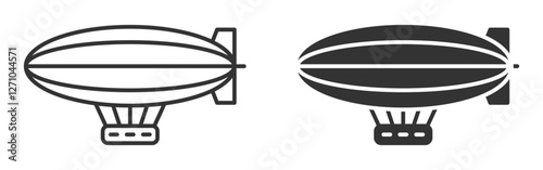 Dirigible airship outline and solid icon.