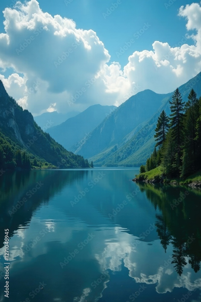 Clouds suspended above a lake in the Carpathian Mountains, lake scene, serene atmosphere Clouds suspended above a lake in the Carpathian Mountains, lake scene, serene atmosphere