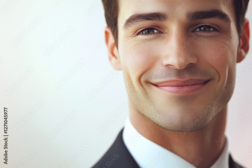 Close-up portrait of a smiling businessman, conveying confidence and success. Close-up portrait of a smiling businessman, conveying confidence and success.