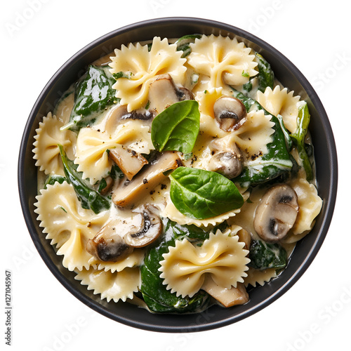 Creamy Mushroom Spinach Farfalle Pasta Dish Recipe Bowl