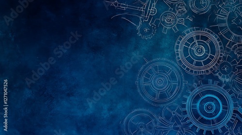 Blue grunge background with sketched gears.