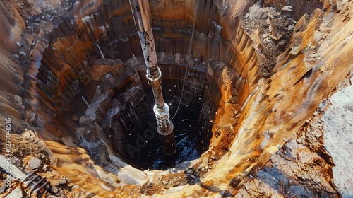 A giant drill bit breaking through the earth during oil exploration