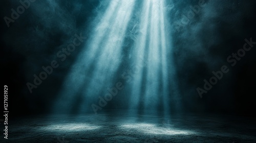 A lively abstract poster featuring a bright blue glowing shape against a dark, textured background, creating a modern and stylish visual impact