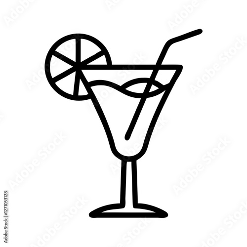 Cocktail with Sugared Orange Peel Icon in Minimalist Line Art Style