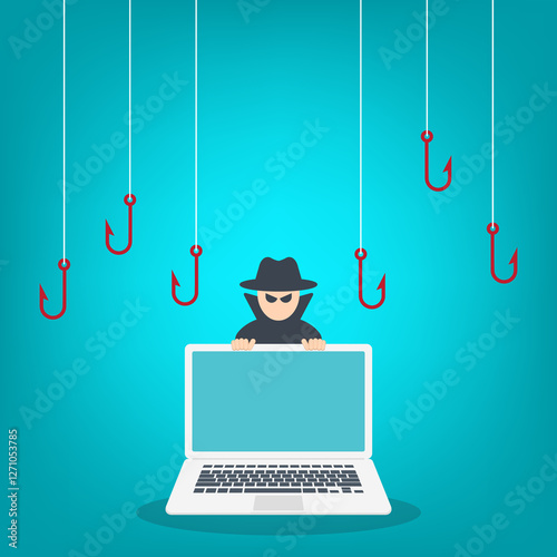 Hacker attack. Hackers and cybercriminals phishing, identity theft, user login, password, documents, email and credit card. Hacking and web security. Internet phishing concept. photo