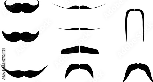 A collection of mustaches. Moustaches set png. Black moustache icons. A collection of moustache styles.	