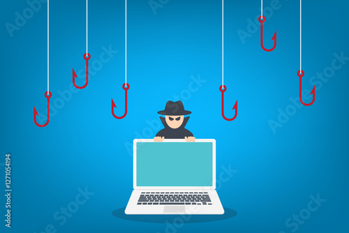 Hacker attack. Hackers and cybercriminals phishing, identity theft, user login, password, documents, email and credit card. Hacking and web security. Internet phishing concept. photo