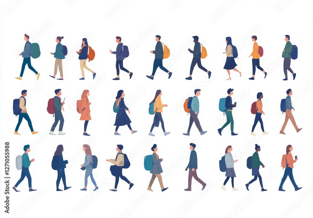 A contemporary bundle with numerous background silhouettes in outline style, depicting a crowd of men, women, and children walking outdoors, isolated on a white background A contemporary bundle with numerous background silhouettes in outline style, depicting a crowd of men, women, and children walking outdoors, isolated on a white background