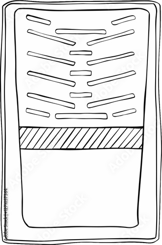 Graphic line vector illustration plastic paint tray isolated on white background. Painting, renovation.