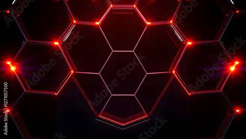 Abstract red vector background with a hexagonal pattern and glowing light elements photo