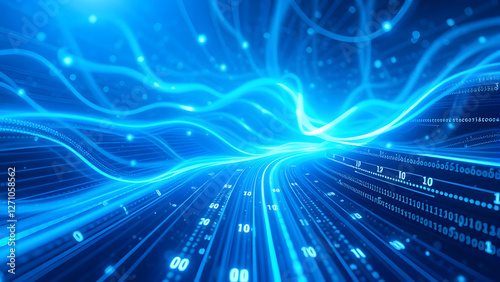 Futuristic blue fractal patterns glow with the energy of abstract realms, illustrating the bright lines of the universe