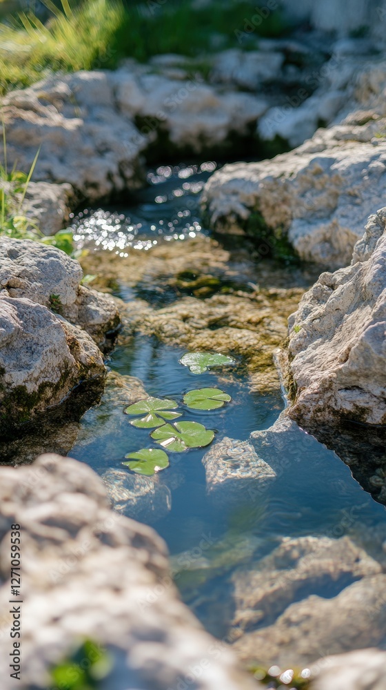 Naklejka premium Serene Mountain Stream: A Tranquil Oasis