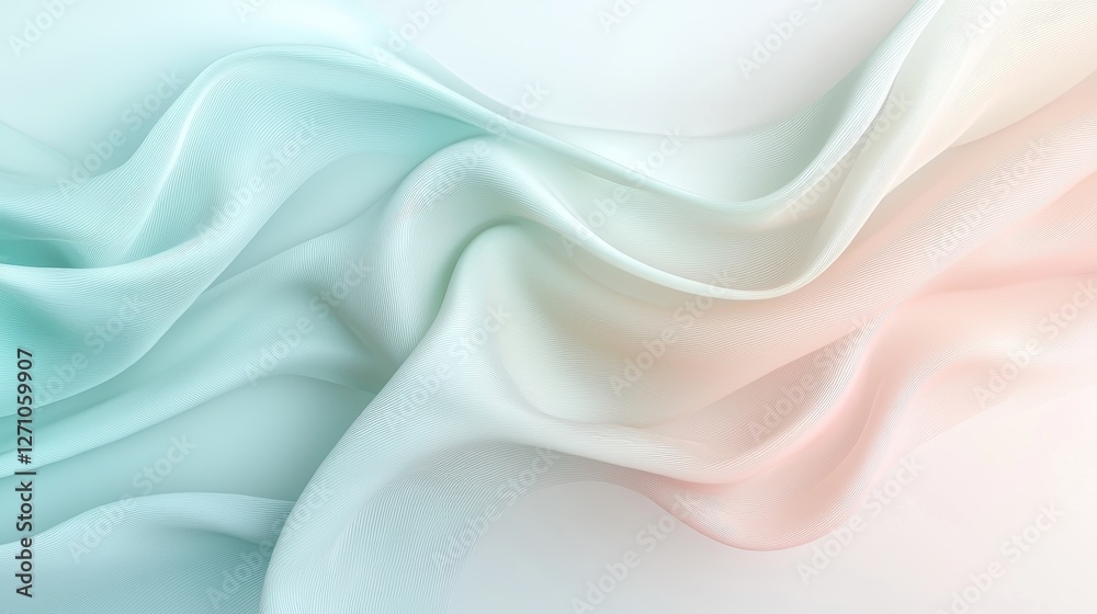Obraz premium Elegant abstract waves of pastel colors blend in a silk-like texture, creating a serene and calming visual effect.
