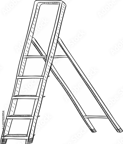  Step ladder graphic line vector illustration, isolated on transparent background illustration