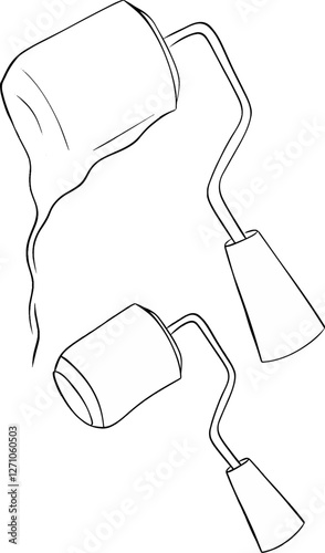 Paint roller vector graphic line illustration set. isolated on white background, worktool simple symbol