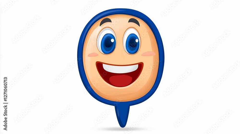 Happy Smiling Cartoon Face with Big Blue Eyes and Round Shape on White Background Happy Smiling Cartoon Face with Big Blue Eyes and Round Shape on White Background