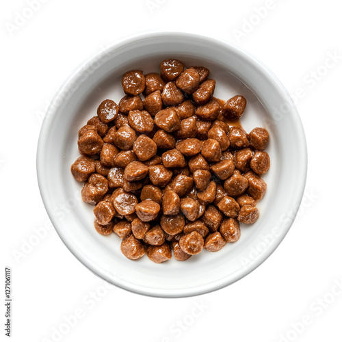 Brown Pat Style Pet Food in White Bowl, Top View