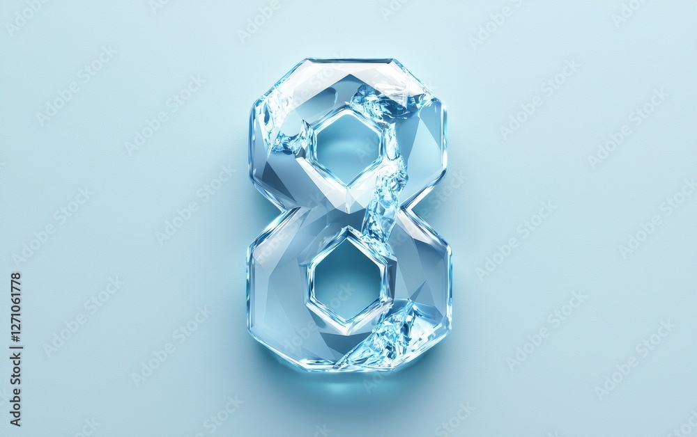 Crystal number 8 on a soft powder blue background for 8 March International Womens Day Crystal number 8 on a soft powder blue background for 8 March International Womens Day