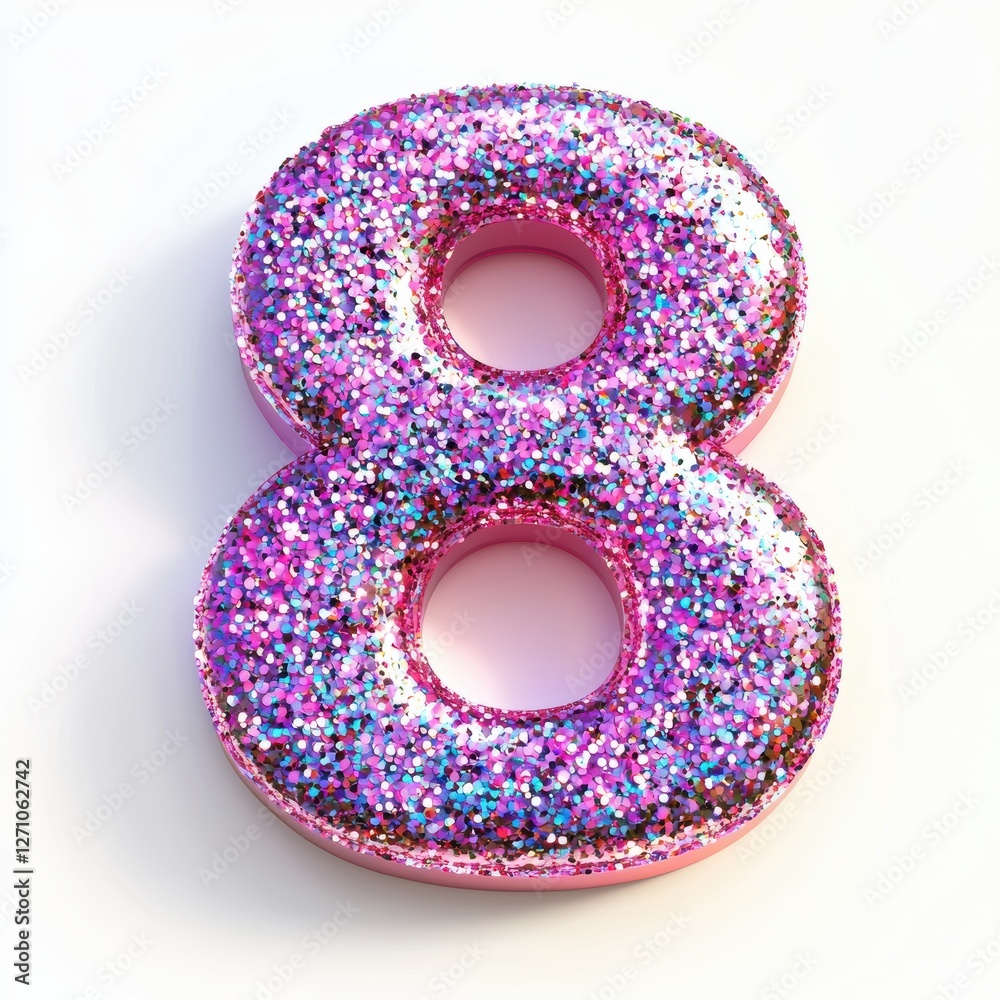 Glitter-covered number 8 with a sparkling effect for 8 March International Womens Day isolated on white Glitter-covered number 8 with a sparkling effect for 8 March International Womens Day isolated on white