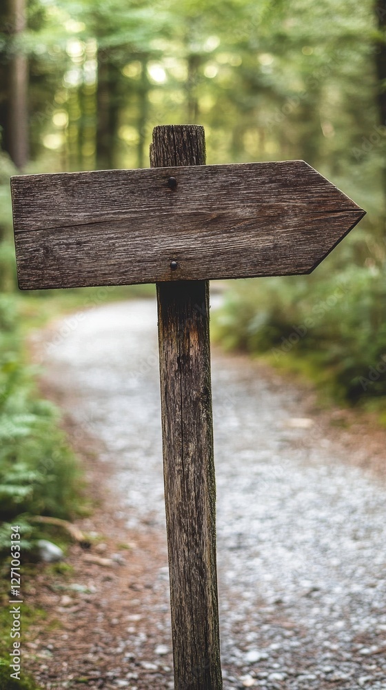 Wooden Signpost Guiding the Way Through a Lush Forest Trail Wooden Signpost Guiding the Way Through a Lush Forest Trail