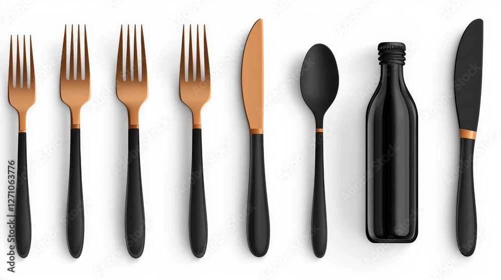 A collection of sleek and minimal icons showcasing essential cutlery items like forks, spoons, knives, plates, and cloches against a neutral background, perfect for restaurant, catering, and dining A collection of sleek and minimal icons showcasing essential cutlery items like forks, spoons, knives, plates, and cloches against a neutral background, perfect for restaurant, catering, and dining