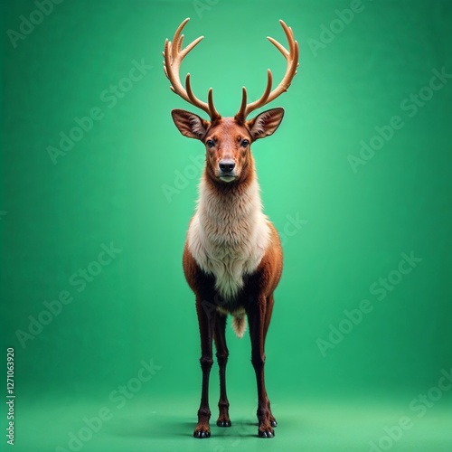 Majestic deer posing on green background in studio shot