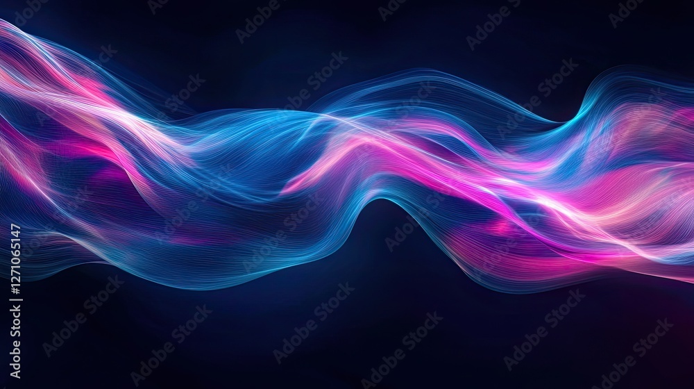 Bright cyan and magenta sound waves flowing dynamically over a deep black space, creating a vibrant energy effect. Bright cyan and magenta sound waves flowing dynamically over a deep black space, creating a vibrant energy effect.