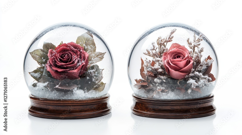 Fototapeta premium Enchanted Snow Globes with Preserved Roses