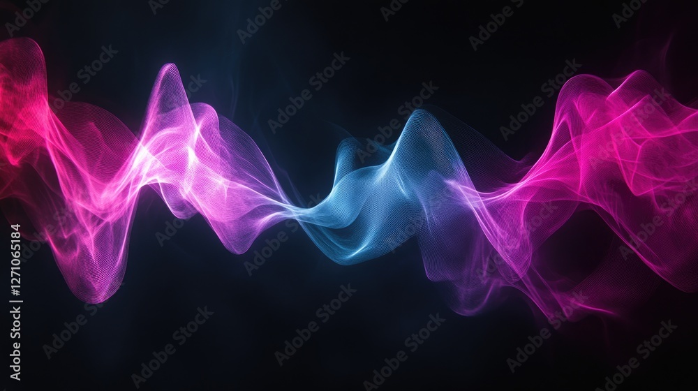 Fototapeta premium Bright cyan and magenta sound waves flowing dynamically over a deep black space, creating a vibrant energy effect.