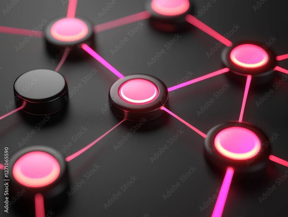 A lively, abstract pattern with linked nodes and illuminated trails, highlighting a futuristic look in pink and black A lively, abstract pattern with linked nodes and illuminated trails, highlighting a futuristic look in pink and black