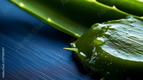 Close-up of Aloe Vera Gel and Leaf on Dark Background