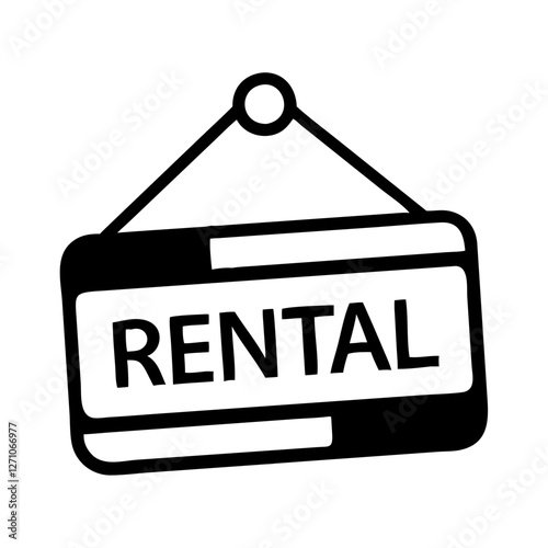 Icon of a rental advertisement sign with the word "RENTAL," black and white style