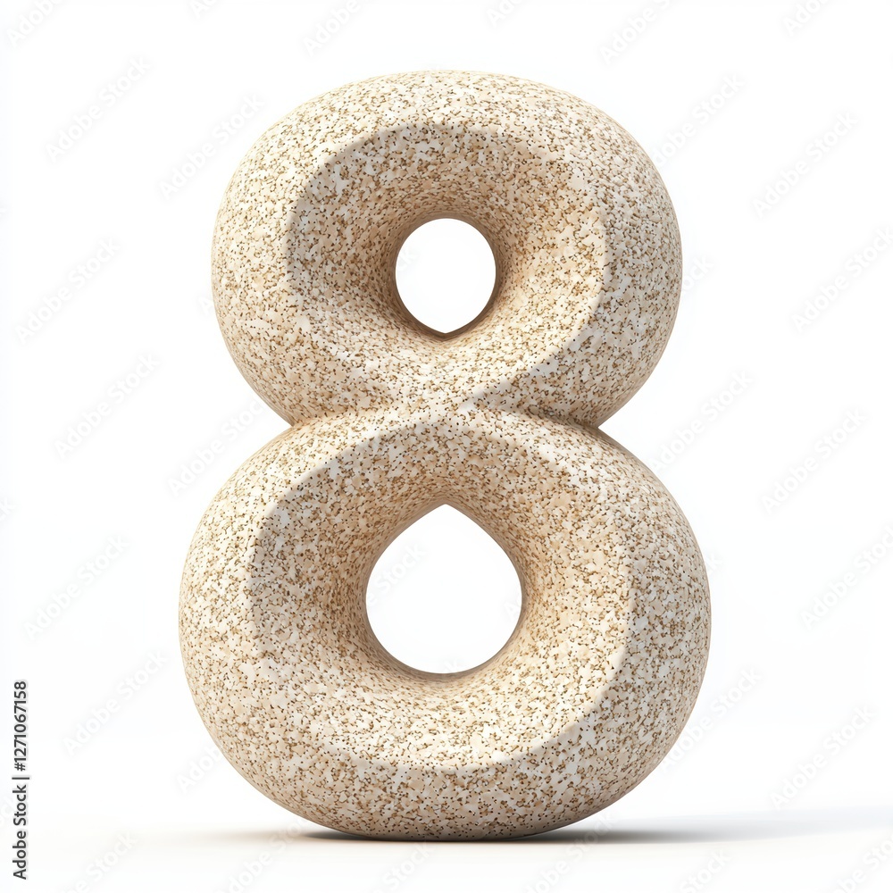 Sand-textured number 8 with smooth sculpted details for 8 March International Womens Day isolated on white Sand-textured number 8 with smooth sculpted details for 8 March International Womens Day isolated on white