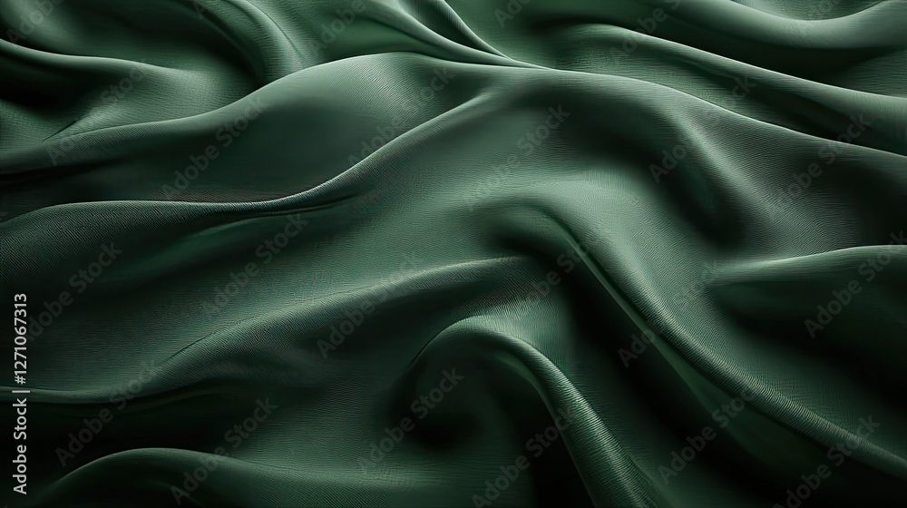 Fototapeta premium Flowing deep emerald green fabric waves with soft shadows and light highlights, creating a rich and sophisticated texture.