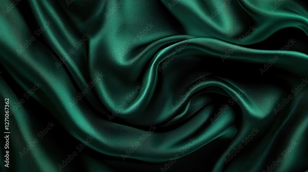 Obraz premium Flowing deep emerald green fabric waves with soft shadows and light highlights, creating a rich and sophisticated texture.