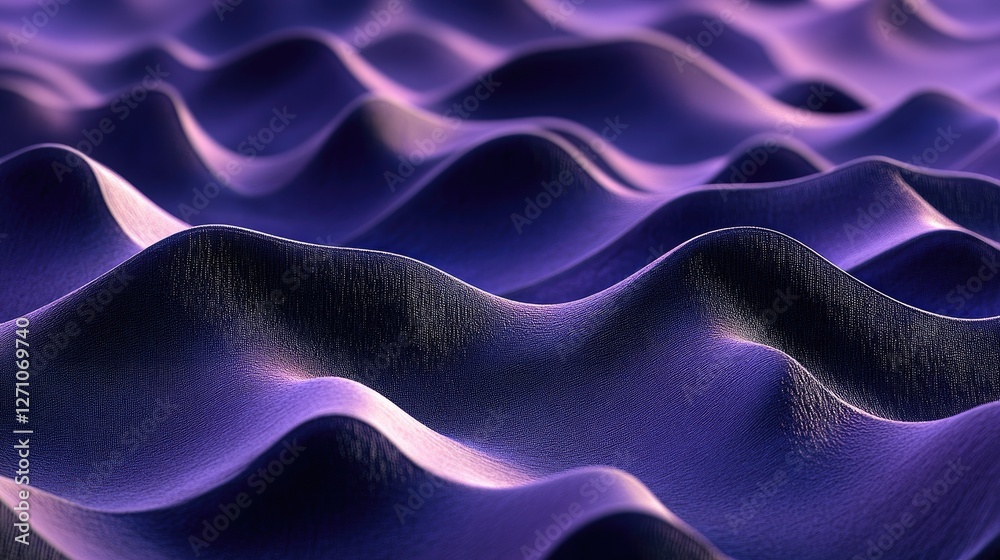 Obraz premium Purple velvet fabric waves with deep folds and a rich, elegant texture, enhanced by soft lighting and shadows.