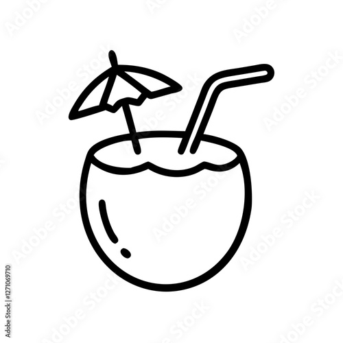 Frozen Piña Colada in Coconut Icon in Minimalist Line Art Style