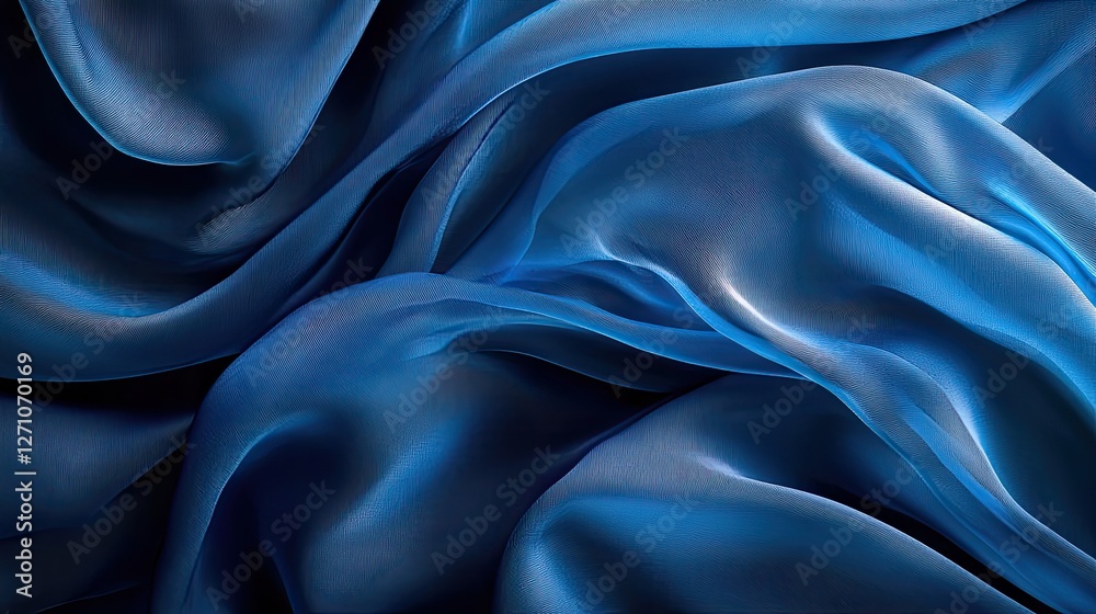 Obraz premium Rich sapphire blue fabric waves with smooth movement, deep shadows, and radiant highlights.