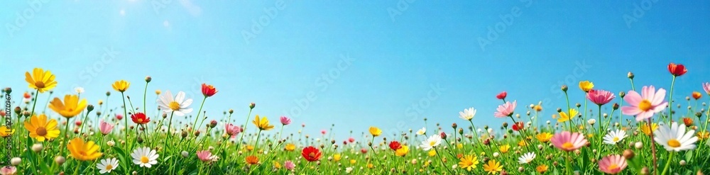 A delicate patch of wildflowers against the vast blue sky, flowers, , nature A delicate patch of wildflowers against the vast blue sky, flowers, , nature