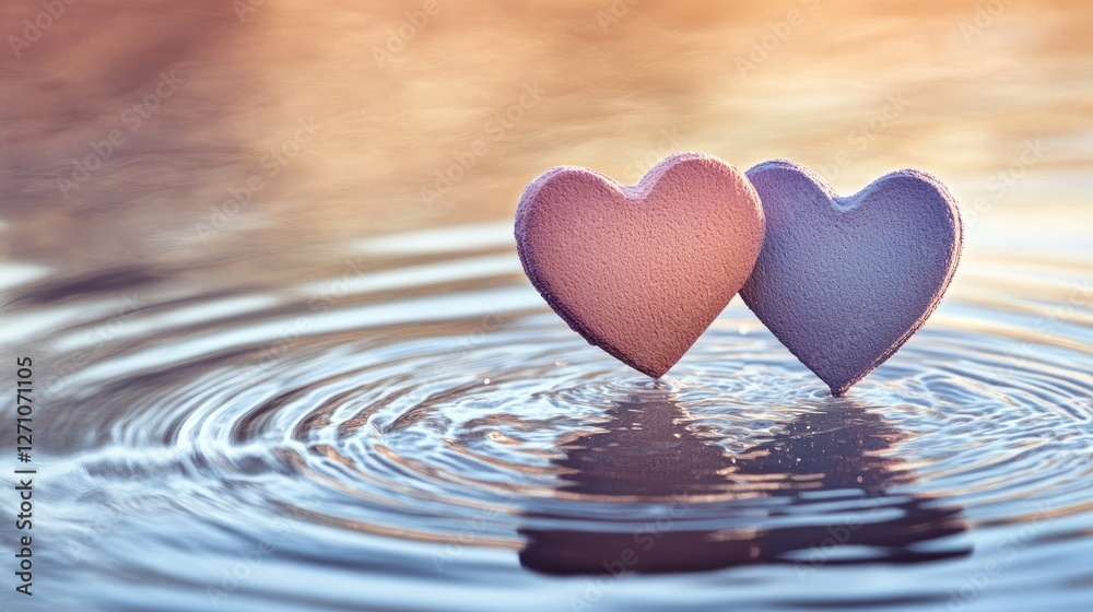Fototapeta premium Soft pastel-colored heart waves rippling gently over a smooth, dreamy background.