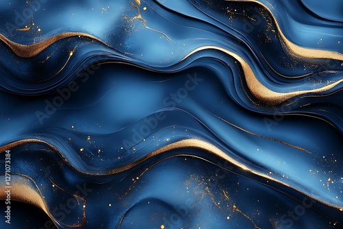 Abstract blue and gold waves with smooth texture, creating a luxurious background for design