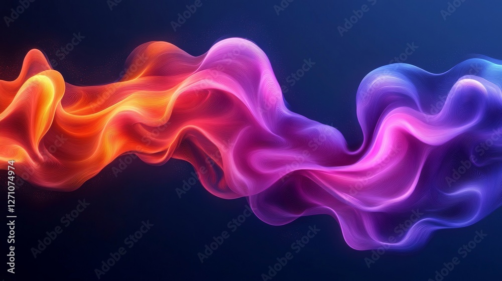 Obraz premium A vibrant abstract digital composition with flowing hues and dynamic shapes, highlighting shades of blue, orange, and purple, generating a sense of movement and energy
