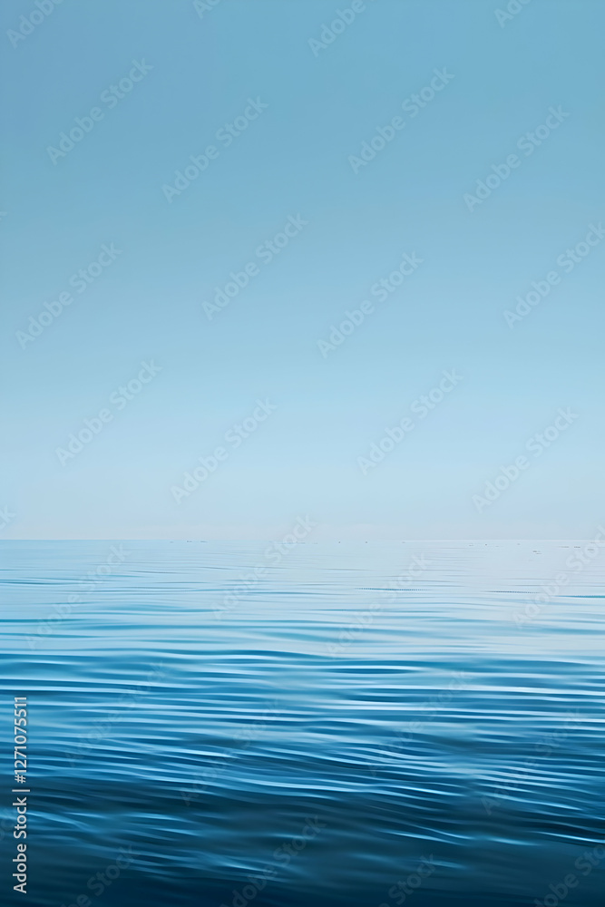 Naklejka premium Serene Blue Ocean Surface Under Clear Sky with Gentle Waves and Tranquil Atmosphere