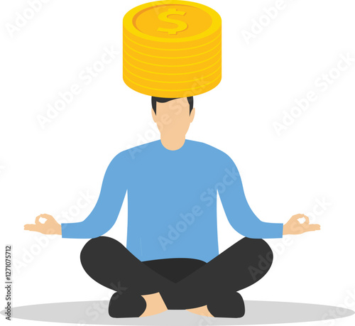 Young woman sitting relax getting stack of money coins in her hand. Passive income getting money while doing nothing, financial independence retire early, being wealthy by passive investing concept.

