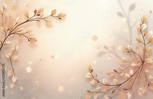 Abstract floral background features delicate leaf patterns in soft pastel colors, creating tranquility, elegance. Gentle subtile romantic design ideal for wedding invitation card wallpaper print.
