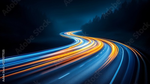 The streak of light from a moving car symbolizes speed and advancement