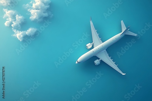 Wallpaper Mural Airplane flying through cloud on blue sky. Airplane aerial view. paper cut and craft style Torontodigital.ca