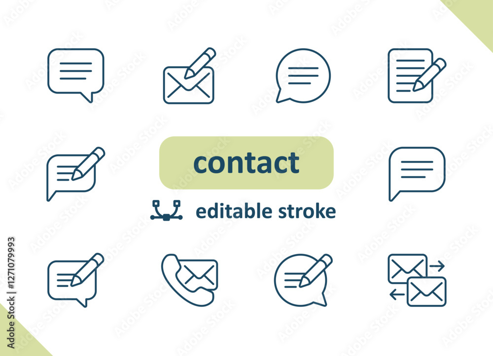 Contact icons. Contact us, social media, message, communication vector icon set